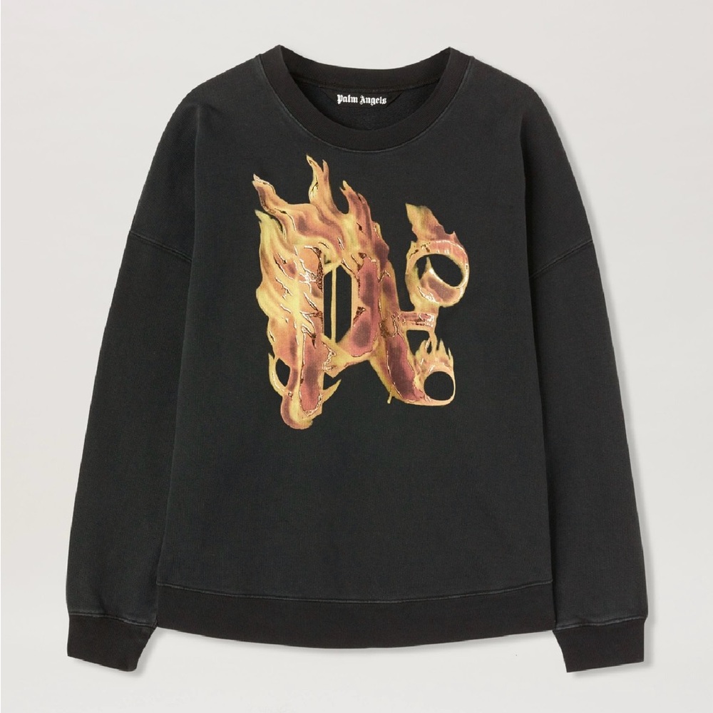 Palm Angels Burning Monogram Crewneck Sweatshirt NWT